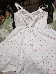 Cute White Heart Print Sundress