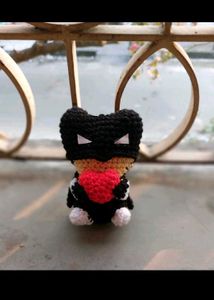 Crochet Batman keychain with Heart