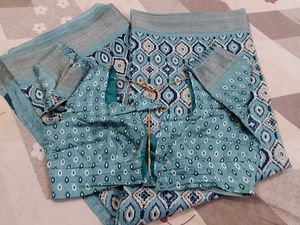Beautiful sea green Geometric Print Saree
