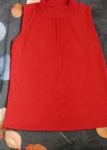 Sleeveless Red Mock Neck Top