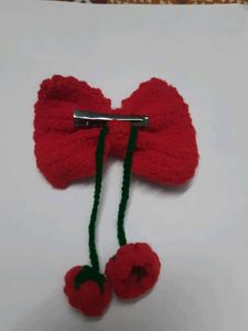 Handmade Crochet Red Bow Hair Clip