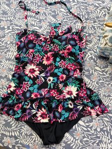Floral One-Piece Swimsuit with Ruffle Skirt