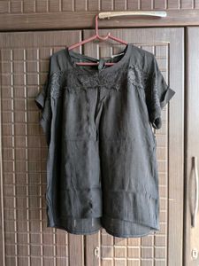 Chic Black Lace Trim Tunic Top XL