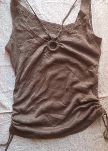 Stylish Brown Ring Detail Top