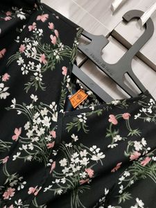 Black Floral Print Peplum Top