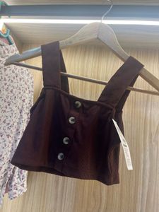 Ribbed Button-Front Crop Top