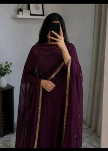 Designer Purple dupatta with Golden Border
