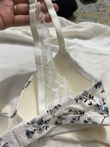 Floral Print Bra with Lace Trim