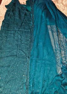 Teal Kurta Set with pant plazo and dupatta