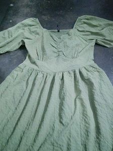Light Green Puff Sleeve Smocked Dress