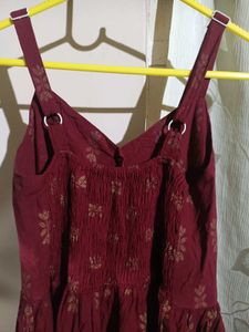 Maroon Floral Print Button-Up Midi Dress