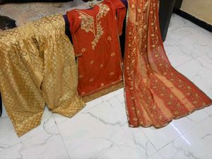Orange Kurta Set with Golden Pants