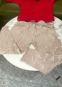 Red Top &amp; Striped Pants Set