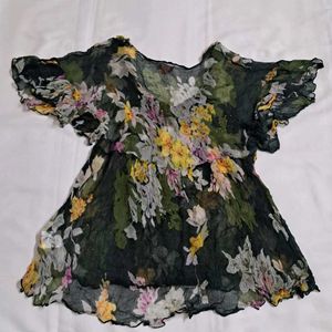 Y2k Vintage Forest Fairy Floral Print Sheer Top