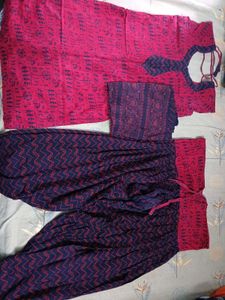 Red Cotton KURTA PATIALA PANT WITH DUPPATTA