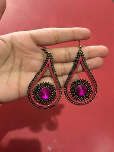 Pink &amp; Antique Gold Statement Earrings