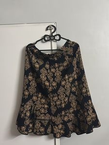 Black &amp; Gold Damask Print Skirt