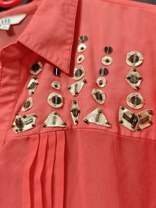 Elegant Coral Embroidered Kurta