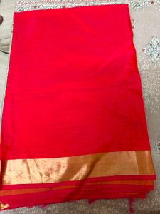Vibrant Pink Saree with Gold Border