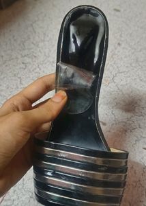 New Black And Silver Strip Low Heel