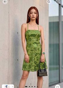 Sparkling Floral Print Mini Dress