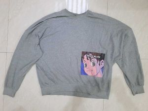 Gray Anime Graphic Sweatshirt