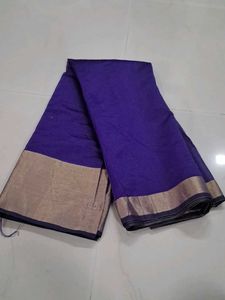 Vibrant Purple Saree with Golden Border