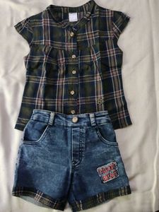 Cute Plaid Top & Denim Shorts Set