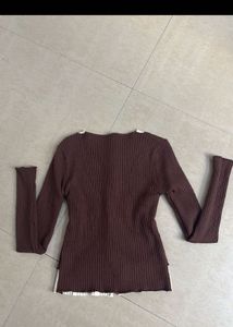 Pink Ribbed Cardigan with Lace Trim