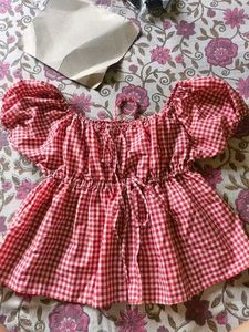 Red Gingham Off-Shoulder Top