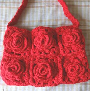 Red Crochet Rose Shoulder Bag