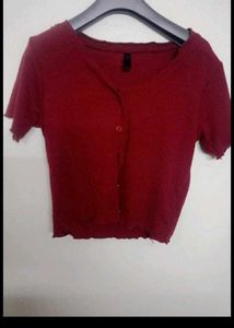 Maroon Button-Up Cropped Top