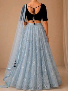 Stunning Blue Embroidered Lehenga Choli