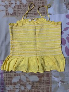 Cute Yellow Smocked Crop Top
