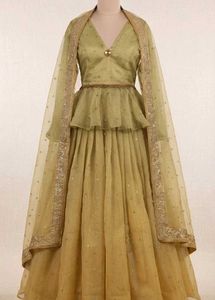 Mustard Yellow Peplum Lehenga Choli with Net Dupat