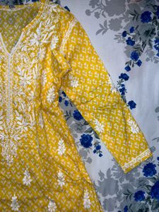 Yellow Embroidered Kurti