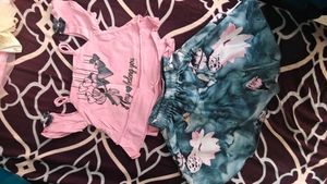 Cute Pink Top &amp; Floral Skirt Set