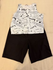 Graphic Tank Top &amp; Black Shorts Set