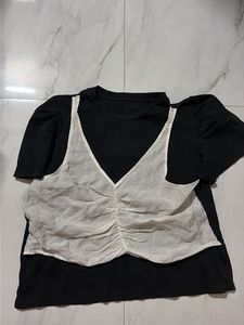 Chic Black & White Ruched Top oversized