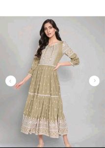 W brand Olive Green Tiered Embroidered Gown