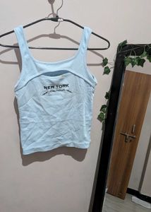 Baby Blue 'New York' Cut-out Tank Top