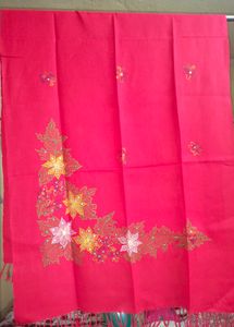 Pure Chilli Red Colour Shawl,With Colourful Embroidery Not Used Especially Made In Manipur..Must Grab It