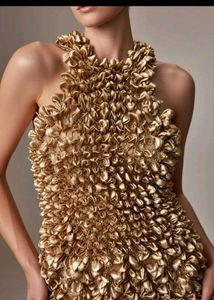 Unique Gold Ruffle Halter Top