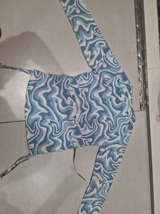 Blue Swirl Print Crop Top