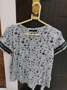 Grey Star Print T-Shirt