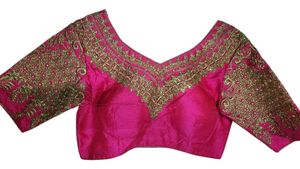 Women's Pink Embroidered Saree Blouse – Heavy Work