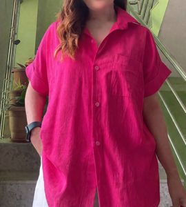 Vibrant Pink Oversized Shirt in Malmal cotton with