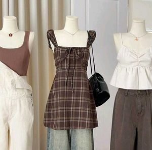 y2k Brown Plaid Cottagecore Top