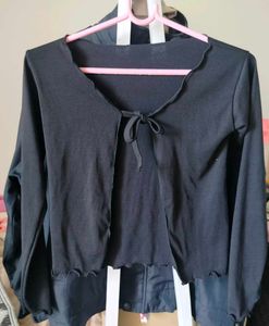 Black Tie-Front Lettuce Trim Top