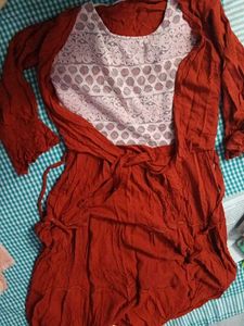 Beautiful Terracotta Kurta Set with Lace Detail